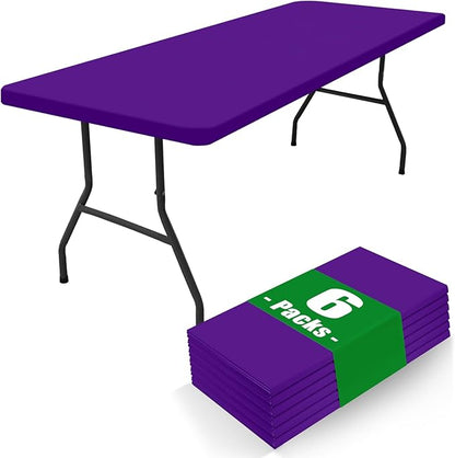 Spandex 8 Foot Rectangle Table Cloth 6 Pack, Elastic Fitted Tablecloths for Picnic, Stretch Washable Patio Table Cover for Outdoor, Camping, Banquet and Parties (Purple, 30"x96")