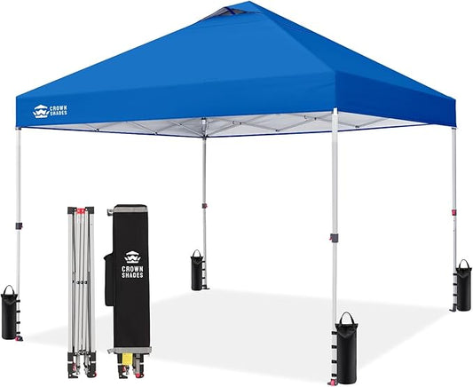 CROWN SHADES 12x12 Pop Up Canopy Outside Canopy, Patented One Push Tent Canopy with Wheeled Carry Bag, Bonus 8 Stakes and 4 Ropes, Blue