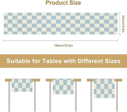 Checkered Table Runner, Retro 70s Blue Buffalo Check Table Runners for Party Kitchen Dining Wedding Banquet 13x60in
