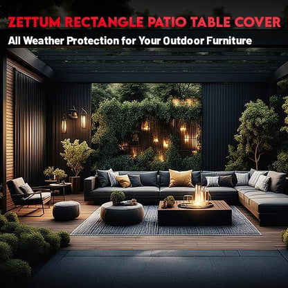 Zettum Patio Furniture Cover Rectangle - 600D Outdoor Table Cover Waterproof & Heavy Duty, Lawn Furniture Set Covers for Outside Rectangular Dining Table and Chairs Seating Combo - 88 x 62 x 28 Inch