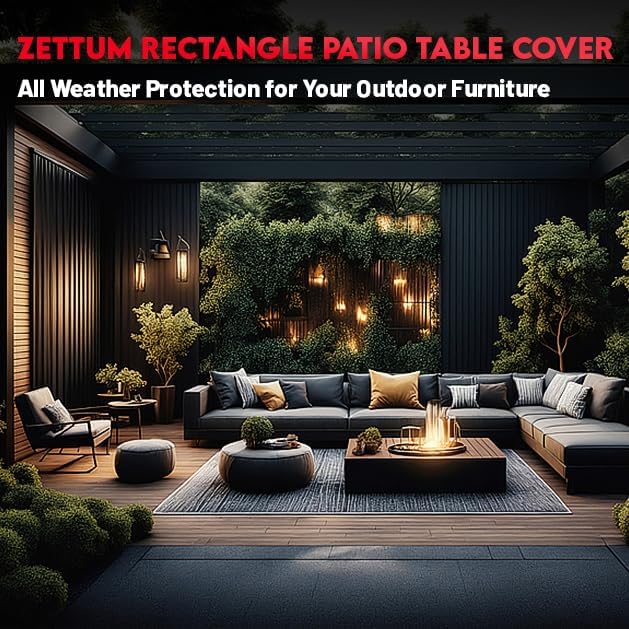 Zettum Patio Furniture Cover Rectangle - 600D Outdoor Table Cover Waterproof & Heavy Duty, Large Lawn Furniture Sofa Set Covers for Outside Dining Table and Chairs Seating Combo - 126 x 74 x 28 Inch