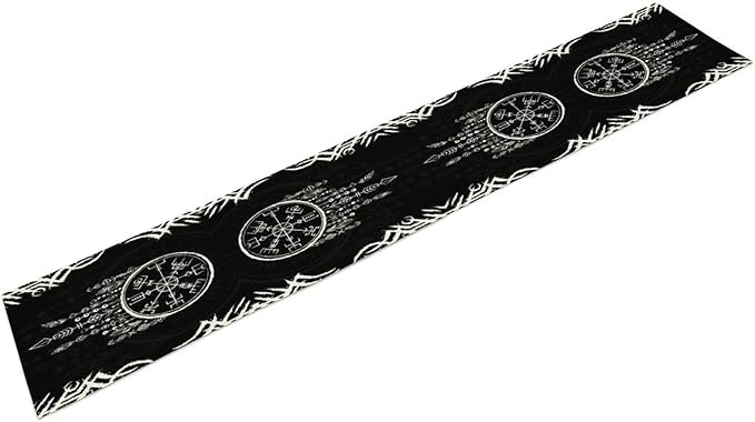 Viking Table Runner, Nordic Ancient Mythical Runes Print Table Runner for Home Dining Kitchen Coffee Table Party 13x120in