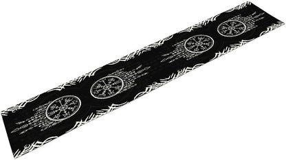 Viking Table Runner, Nordic Ancient Mythical Runes Print Table Runner for Home Dining Kitchen Coffee Table Party 13x90in