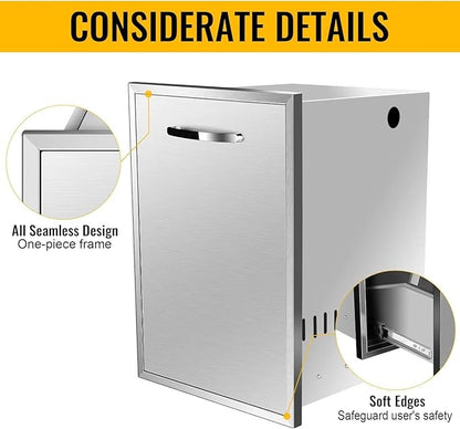 Outdoor Kitchen Drawers, Box Frame Style Flush Mount BBQ Drawer w/Stainless Steel Handle, BBQ Island Drawers For Patio Grill Station,Trash Drawer