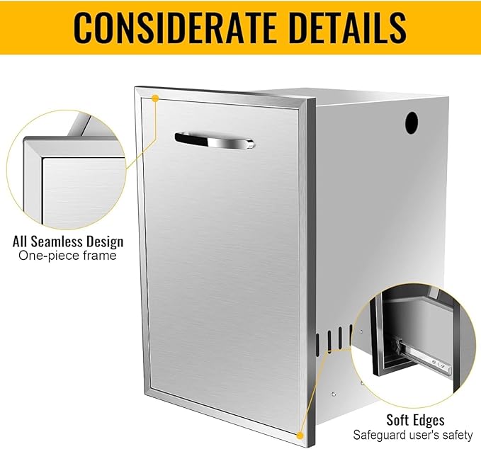 Outdoor Kitchen Stainless Steel Triple Access BBQ Drawers With Handle For BBQ Island Patio Grill Station,Trash Drawer