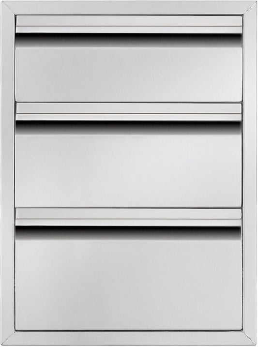 Outdoor Kitchen Drawers 18" W x 24" H x 23" D Triple BBQ Drawers Stainless Steel Built-in Drawer for Patio Grill Station or Outdoor Kitchen Island