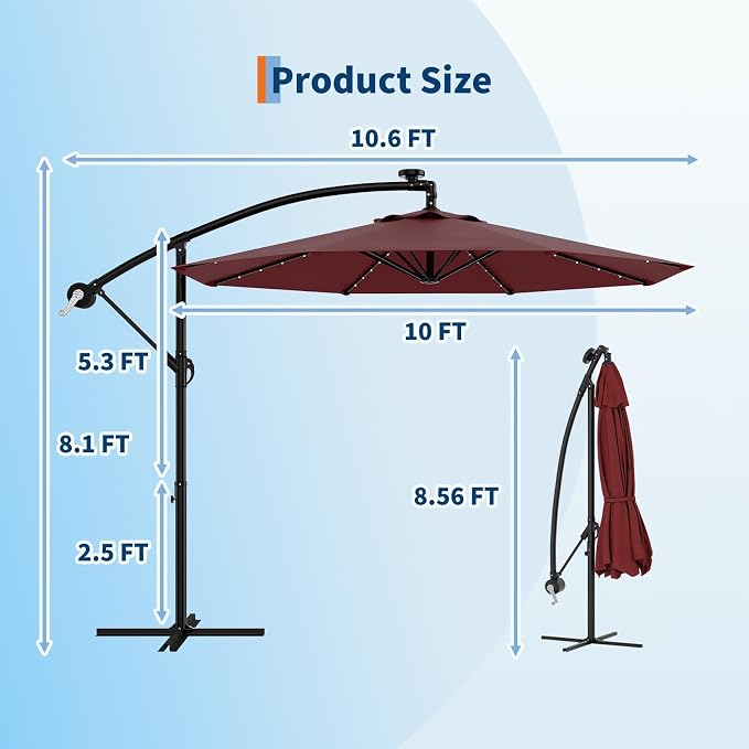 Garvee 10FT Solar Lights Offset Patio Umbrella - Image 4