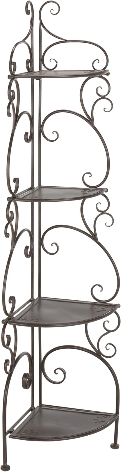 SAFAVIEH Outdoor Collection Turuca Rustic Brown Wrought Iron 4-Tier Corner Shelf by Unknown