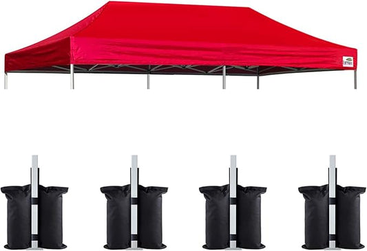 Eurmax USA 10x20 Pop Up Canopy Replacement Canopy Tent Top Cover, Instant Canopy Top Cover ONLY, Choose 30 Colors,Bonus 4PC Pack Weight Bag (10x20, red)