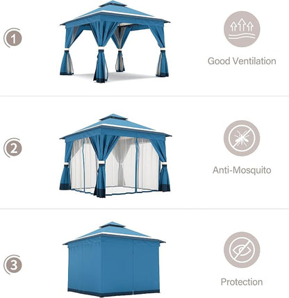 10'x10' Outdoor Gazebo, Metal Frame Heavy Duty Patio Canopy Tent Shelter - Image 5