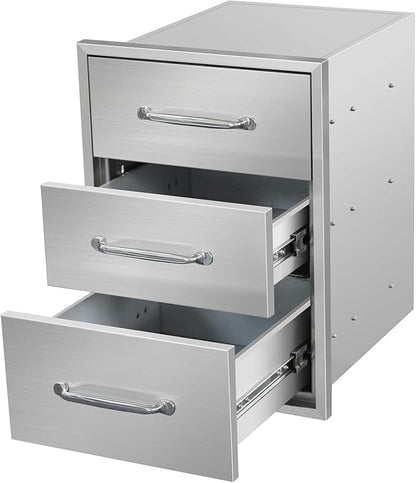 Outdoor Kitchen Drawers 15.7"Wx21.6"Hx17.7"D Flush Mount Access 3-Drawer BBQ Stainless Steel Drawers with Handle for Outdoor Kitchen Island or Grill Station