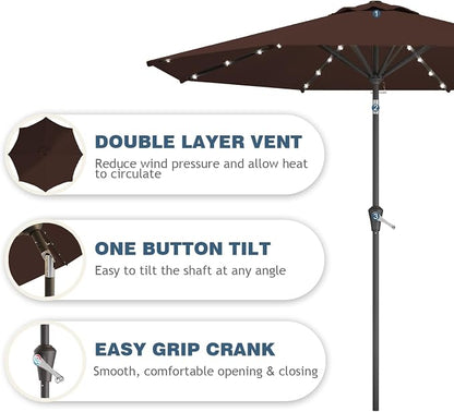 9FT Patio Umbrella with Solar Lights, Outdoor Market Umbrella with Tilt and - Image 2