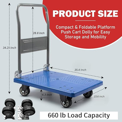 660 lbs Foldable Platform Truck Dolly with Swivel Wheels, Heavy Duty Moving Platform Hand Truck, 35.4 * 23.6 * 34.25 inches (PH300PVC)