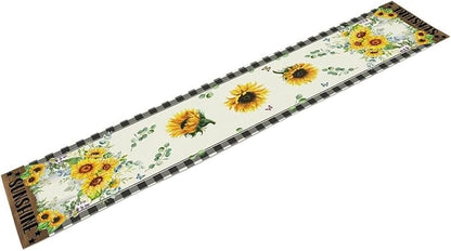 Sunflower Table Runner, Buffalo Floral Seasons Spring Summer Fall Table Runner for Kitchen Dining Farmhouse Home Party Outdoor 13x90in