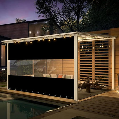 Covers & All Outdoor Clear Panel Curtain, 12 oz Vinyl Outdoor Curtains for Patio, Weather Resistant Waterproof Tarp with Brass Grommets for Pergola, Porch, Gazebos, Balcony (4'H x 7'W Feet, Black)