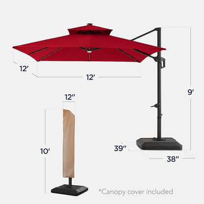 Best Choice Products 12x12ft LED Cantilever Patio Umbrella w/Base Included & - Image 2