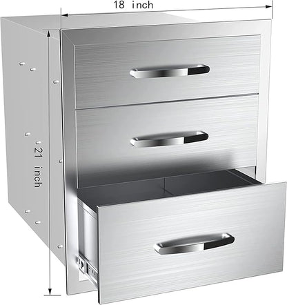 Outdoor Kitchen Drawers, Flush Mount Triple Access BBQ Drawers With Stainless Steel Handle, BBQ Island For BBQ Island Patio Grill Station,Three Drawers