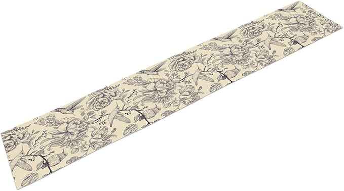 Retro Floral Bird Table Runner,Vintage Boho Rose Flower Birds Table Runner for Kitchen Dining Table Holiday Farmhouse Home Party Decor 13x90in