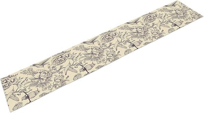Retro Floral Bird Table Runner,Vintage Boho Rose Flower Birds Table Runner for Kitchen Dining Table Holiday Farmhouse Home Party Decor 13x60in