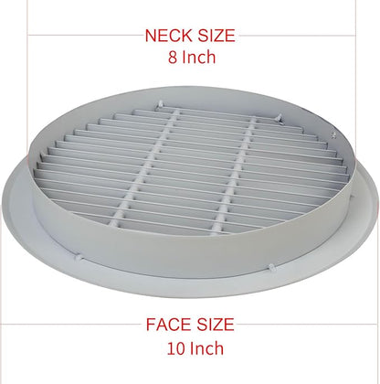 Round Air Vent Register Grille 8 Inch Duct Opening Aluminum Circular HVAC Diffuser for Ceiling or Wall Supply and Return Airflow Modern White for Bathroom Kitchen Garage Duct Ventilation