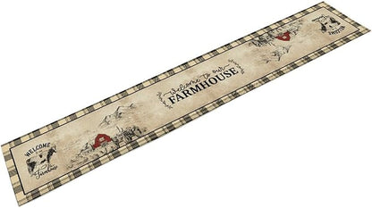 Farmhouse Table Runner, Rustic Country Barn Cottage Rooster Cow Check Animal Coffee Table Center Decor for Home Kitchen Dining Patio Holiday Party Indoor Outdoor Table Decorations 13"x108"