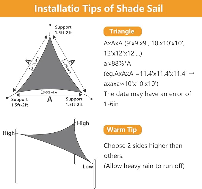 16' x 16' x 16' Triangle Sun Shade Sail, 185 GSM HDPE, Dark Grey | 95% UV block - Image 4