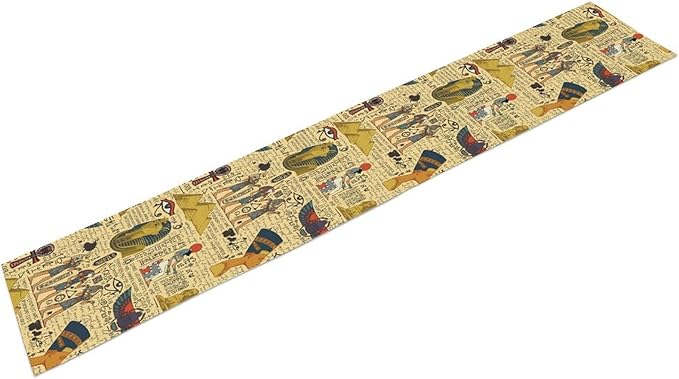 Ancient Egypt Table Runner, Egyptian Symbols Vintage Gold Pharaoh Pyramid Design Table Runner for Kitchen Family Dining Holiday Party 13x60in