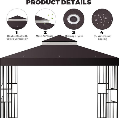 10x10 FT Gazebo Replacement Top, Canopy Replacement Cover Double Tiered - Image 3