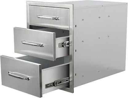 Outdoor Kitchen Drawers 16"Wx21"Hx23"D Flush Mount Access 3-Drawer BBQ Stainless Steel Drawers with Handle for Outdoor Kitchen Island or Grill Station