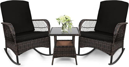 3 pcs Rocking Bistro Set Conversation Chairs PE Wicker Outdoor Rocking Chairs & by Enjoyyourlife