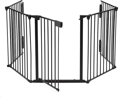 AUXSOUL 118" Wide Baby Gate Metal Safety Playpen - Fireplace Fence for Toddler/Pet/Dog, Fits 72"- 118" Wide, 5-Panel (30" H, Black)