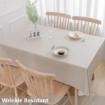 TruDelve Heavy Duty Vinyl Tablecloths Beige Plastic Table Cloth Square Waterproof Wipeable Tablecloth PVC Table Cover (54'' x 54'', Pure Beige)