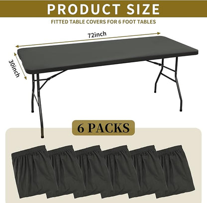 6 Pack Stretch Fabric Table Top Cap Cover, fits 6' Tables, Spandex Table Covers Washable Elastic Universal Rectangle Tablecloth Protector for Indoor Outdoor Party Picnic Wedding, Gray, 30" W x 72" L