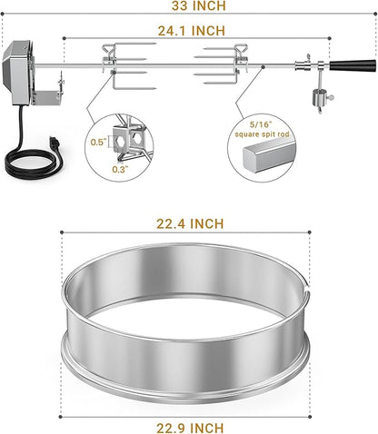 Onlyfire Stainless Steel Rotisserie Ring Kit Barbecue Accessories for Weber 22" Kettle Grill and Other Similar Size Grills