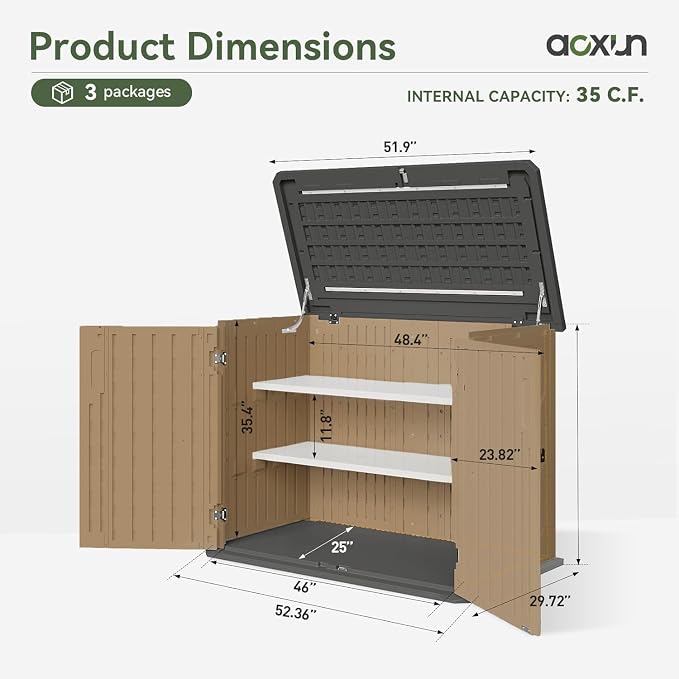 Aoxun Outdoor Storage Cabinet 35 Cu.Ft 2 Shelves - Image 5