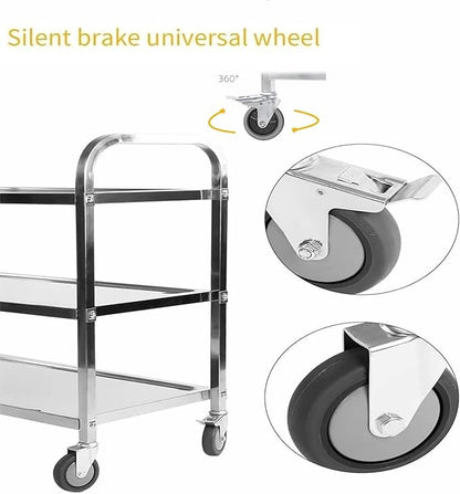 Nisorpa 3 Tier Stainless Steel Utility Cart L30 x W16 x H33 Inch Kitchen Rolling Carts with Wheels Serving Trolley Catering Storage Shelf with 2 Lockable Wheels for Hotel Restaurant Home Use