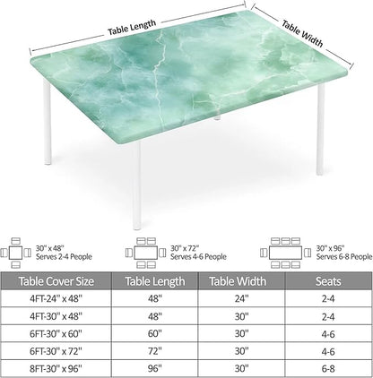 Rectangle Table Cloth Cover Waterproof Elastic Fitted Polyester Fitted Tablecloths for 8 Foot Tables for Indoor,Picnic, Camping, Outdoor （96" x 30"，Green Marble）