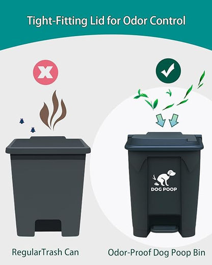 Large Dog Poop Trash Can Outdoor 20L / 5.3 Gallon with Metal Rake & Tray Set - Heavy Duty Stainless Steel Pooper Scooper & Waterproof Pet Waste Station for Large Dogs