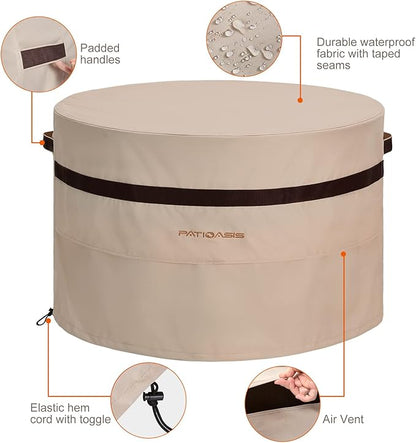 50 Inch Round Fire Pit Cover Beige, Heavy Duty Weatherproof with Air Vent, Outdoor Patio Cover for Fire Bowl & Gas Fire Pit Tables