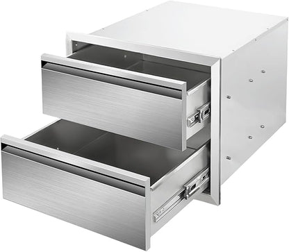 Outdoor Kitchen Drawers 18" W x 15" H x 23" D Stainless Steel Double Drawers with Hidden Handle for BBQ Island, Patio Grill Station & Outdoor Kitchen Cabinets