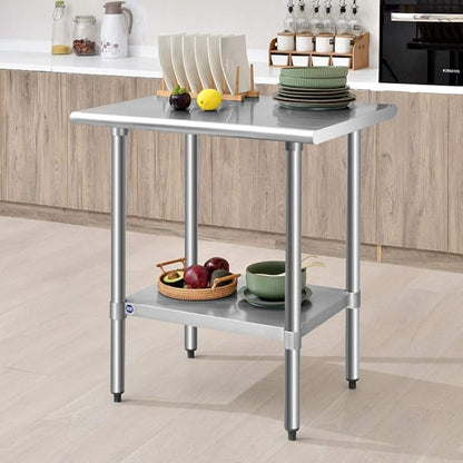 ROCKPOINT Stainless Steel Table for Prep & Work 24x30 Inches, NSF Metal Commercial Kitchen Heavy Duty Table with Adjustable Under Shelf and Table Foot for Restaurant, Home and Hotel