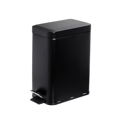 SIMPLEMADE Rectangle Step Trash Can - 5 Liter / 1.3 Gallon - Small with Lid, Stainless Steel for Bathroom | Office | Garbage | Metal Wastebasket (Black)