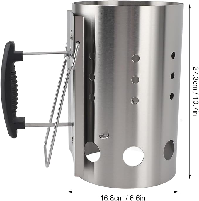 Agatige Charcoal Grill Chimney Starter, Stainless Steel Portable Charcoal Lighter Burner Grill Accessory for Barbecue Camping Picnic