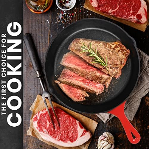 Utopia Kitchen Cast Iron Skillet Set 3 Piece 6 8 10 Inch PFAS-Free Red - Image 6