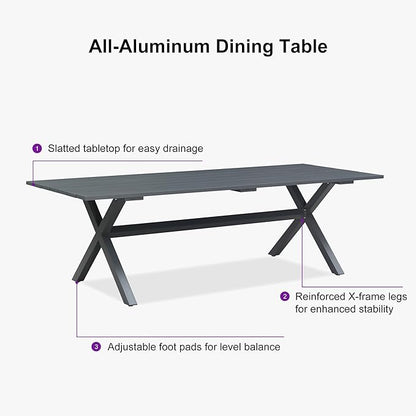 PURPLE LEAF 11 Pieces Outdoor Dining Set All Weather Wicker Patio Dining Set with Rectangular Aluminum Table and Modern Armrest Dining Chairs for Garden Deck Backyard Kitchen, Grey