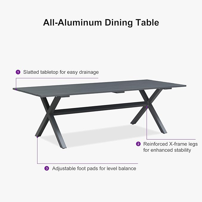 PURPLE LEAF 20 Pieces Outdoor Dining Set All Weather Wicker Patio Dining Set with Rectangular Aluminum Table and Modern Armrest Dining Chairs for Garden Deck Backyard Kitchen, Grey