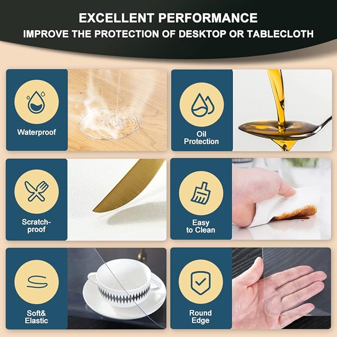 Vinyl Clear Tablecloth Cover Protector for Writing Desk 12x36 Inch Crystal PVC Tablecloth 1.5mm Thick Plastic Desk Pad Non-Slip Table Mats on top of Desks Coffe Table Dresser Dining Table Easy CLean