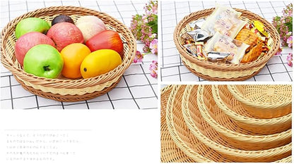 RT&BS Round Wicker Bread Basket, Christmas Food Baskets, Eco-Friendly Sturdy Stackable Fruit Basket for Kitchen, Store, Restaurant, Party (Bicolor, S)