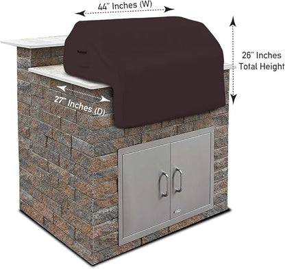 Covers & all Built-in Outdoor Grill Cover, Durable 12 Oz Waterproof Cover Max Material with Air Pocket & Elastic for Snug Fit (44" W x 27" D x 26" H Inches, Coffee)