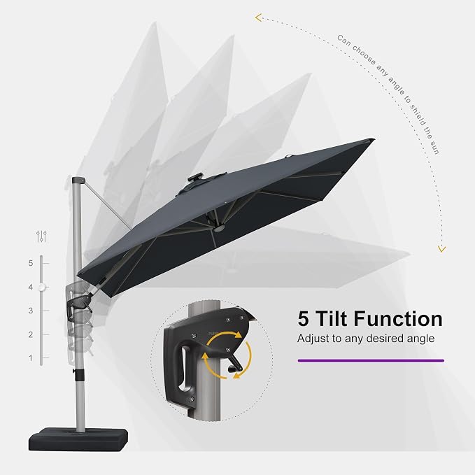 PURPLE LEAF Cantilever Umbrella 9' X 12' Solar LED Light Patio Deck, Support to - Image 8